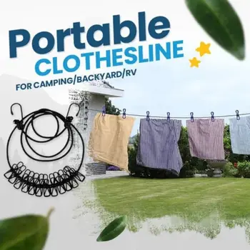 Portable Clothesline за къмпинг / заден двор / RV преносим силен участък открит Clothesline домакинство плаж ветроупорен Clothesline