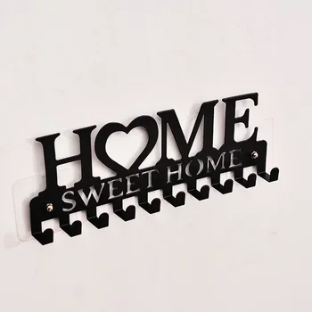 Iron Sweet Home Letter Creative Key Hook Non пробиване рафт кърпа стена кука здраво носеща кука черно злато бяло
