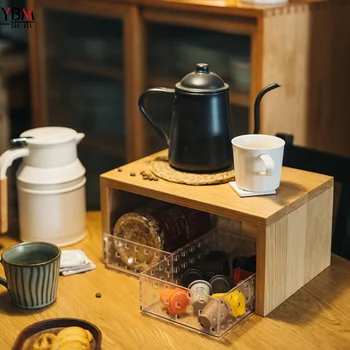 японски масивна дървена маса Partition кутия за съхранение Кухня подправка съхранение кабинет ретро чай чаша съхранение багажник