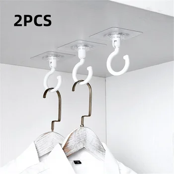 2Pcs Прозрачни закачалки Самозалепващи се стенни куки Държачи за съхранение в банята Кухненска пръчка на вратата Куки за ключове Кърпи