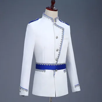 Мъжки костюм Мъжки флорален костюм Европейска кралска рокля Шоу Мъжки принц Сценични костюми Луксозно мъжко облекло Бяла Англия стил Мъжки костюм