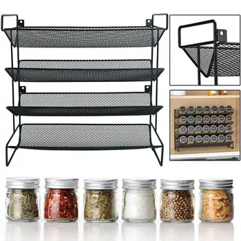4 Tier Spice Jar Организатор Спестяващ място метален кухненски плот Организатор Подправка Рафт за кухненски шкаф плот