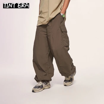 TINT ERA Торбести карго панталони Мъже Парашут Извънгабаритни широки панталони за крака Мъжки летни свободни ежедневни улични облекла Хип-хоп джоб