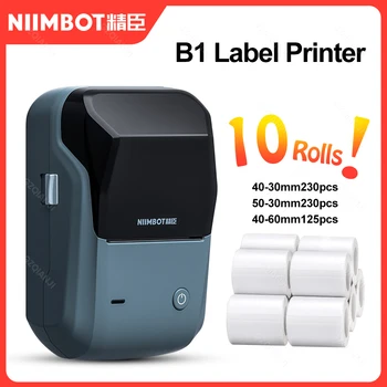 Niimbot B1 принтер термичен Bluetooth безжичен мини мобилен етикет стикер машина с 10 ролки Официален бял етикет хартия ролка B21