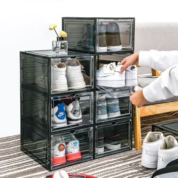 Нова кутия за обувки Домакински шкаф за съхранение на обувки Стифиране прахоустойчива кутия за съхранение на обувки Кутия за съхранение на дисплей / рафт
