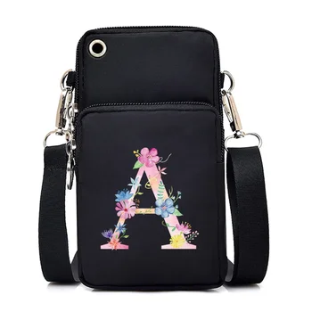 26 азбука мини водоустойчив мобилен телефон чанта розов печат червило портфейл торбичка за IPhone 12/13 Pro Max жени мъже CrossBody чанта