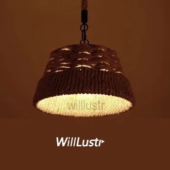 Конопено въже висулка лампа американски страна стил окачване светлина таванско помещение Edison крушка естествен материал висящи таван полилей