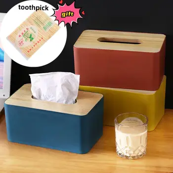 Тъканна кутия Дървени прости скандинавски стил кърпичка случай кърпички дозатор тоалетна хартия организатор контейнер хартия кутия