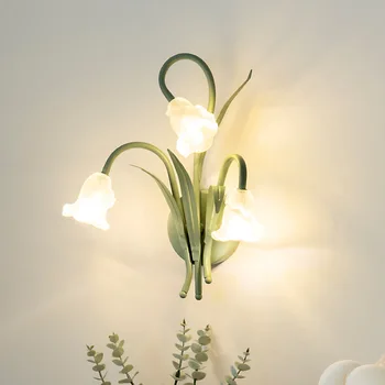 Модерен зелен букет стенни лампи стъкло цвете лампа френски минималистичен спалня нощно легло хол проучване коридор декор стенни светлини