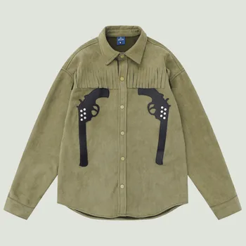 Хип-хоп пискюл велурени ризи мъжки Harajuku модел пачуърк ревера дълъг ръкав ризи есен улично облекло случайни свободни палта Унисекс
