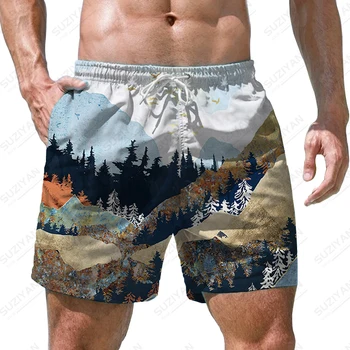 Лято нови мъжки шорти горски пейзаж 3D принтирани мъжки шорти ежедневни стил мъжки шорти модна тенденция улични мъжки шорти
