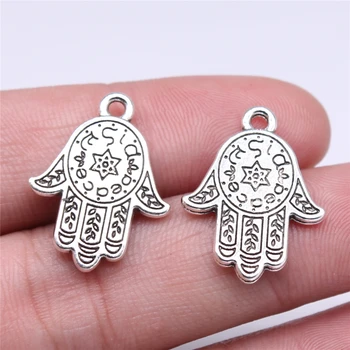 WYSIWYG 10pcs 23x18mm Star Hamsa Hand Charms For Jewelry Making DIY Jewelry Components Antique Silver Plated Charms