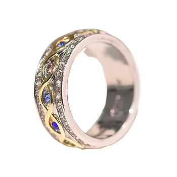 Най-продаван нов пълен диамантен двуцветен пръстен европейски и американски завинаги семеен цвят съкровище сватбен пръстен