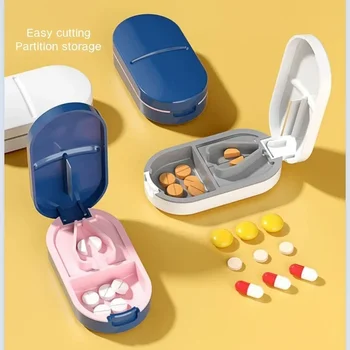 2 Разделител на таблетки за съхранение в таблетки за хапчета Водоустойчив Cut Pill Cutter Box Pill Medicine 1 Преносими хапчета Организатори Контейнер