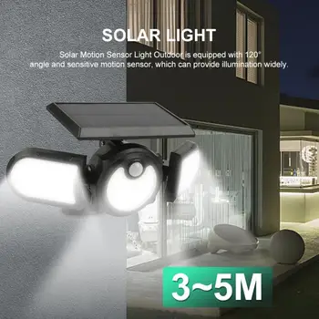 140COB слънчева LED светлина на открито 3 главата сензор за движение 270 широкоъгълно осветление водоустойчива стенна лампа градинска декорация