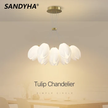 SANDYHA Lamparas Modermas De Techo White Tulip Всекидневна Модерни полилеи Lustres Plafond цветна лампа за спалня Led светлина