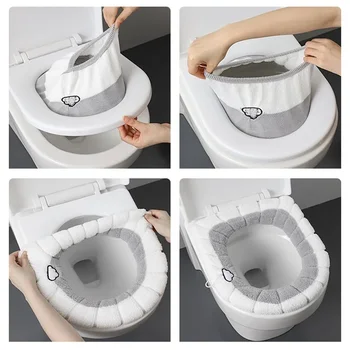 3pcs О-образна тоалетна седалка капак баня дебела трикотажна мека топло Closestool седалка възглавница топло тоалетна покритие мат подложки