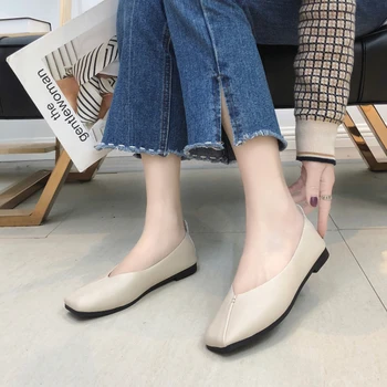 2023 Класически стил обувки за жени Slip-on твърди дамски апартаменти квадратни пръсти обувки дами меко дъно светлина плитки дамски апартаменти