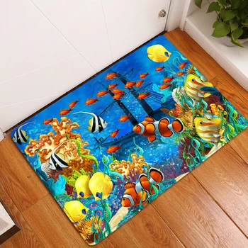 3D океански свят риба килим кухня мат вход изтривалка спалня дома етаж декорация хол килим баня против хлъзгане килим