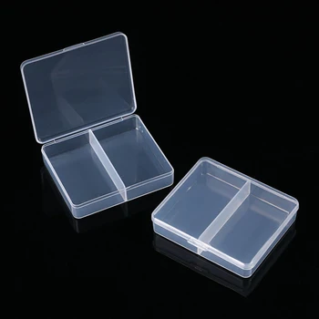 1PC Мини 2 решетки Пластмасова правоъгълна кутия Прозрачна опаковъчна кутия Кутия за съхранение Прахоустойчива трайна кутия за съхранение на бижута Контейнер