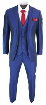 Blue Slim Fit Сватба Мъжки костюм по поръчка Младоженец Prom Tuxedo Terno Masculino Мъжки костюми 3 броя (яке + панталони + жилетка)