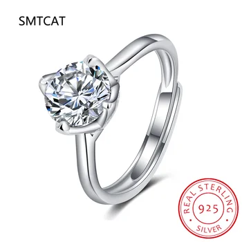 Автентичен 925 стерлинги сребро класически проста кръгла форма високо качество CZ пръстени за жени сватба изявление бижута подарък JZ1509