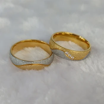 Неръждаема стомана сватбен пръстен двойка комплект за мъже жени Западна турски 18k позлатени любов обещание брак съюз бижута
