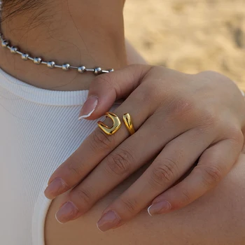 Опетняване Безплатна мода ажурна дизайн лято 18K позлатени регулируеми неръждаема стомана водоустойчив пръстен за дамски бижута подарък