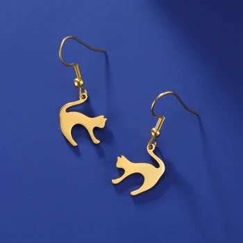 Simple Cat Hook Earring Минималистичен модел Обеци от животни от неръждаема стомана за жени 2023 Сладки бижута Подарък за рожден ден Мода