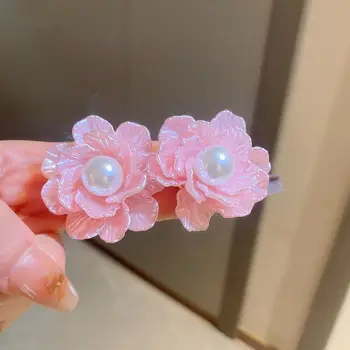 Подарък Розов Преувеличен Сладък акрил Изящни класически перлени обеци Дамски обеци Обеци с цветя Бижута в корейски стил