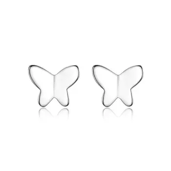 S925 Сребърни пеперуди гладки обеци за лице Корейско издание Прости и изящни малки обеци Сладки студентски обеци