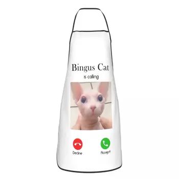 Funny Bingus Cat Is Calling Bib Престилка Мъже Жени Унисекс Кухня Готвач Без козина Сфинкс Котка Таблие Кухня за готвене Печене