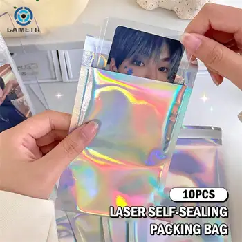 10PCS самозапечатващи се лазерни малки пластмасови торбички за бижута торбичка с ясен дисплей прозорец бижута опаковки подарък чанта за съхранение