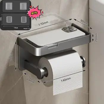 Държач за тоалетна хартия Стенен висящ рафт без перфоратор с тава Аксесоари за баня Кухненски държач за ролка за тоалетна хартия