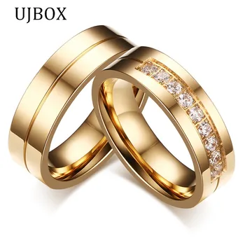 Горещи продажба сватбен пръстен годежен пръстен за двойка жени мъже неръждаема стомана сватбени ленти за двойки CZ камък R323G