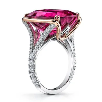 Луксозни деликатни сребърни златни цветни кръгли пръстени за жени Модерни метални инкрустирани червени каменни сватбени годежни бижута