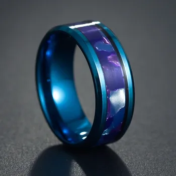 8MM мъжки моден пръстен от неръждаема стомана черупка инкрустирани пънк пръстени сватбена лента годишнина рожден ден подарък бижута капка доставка