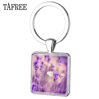 TAFREE мода лилаво лавандула висулка площад Keychian цвете стъкло снимка ключодържател кола за жени подарък бижута YC07