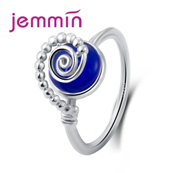 925 Сребърен нов син кръгъл опал каменно мънисто чисто 925 сребърни пръстени сладък приятелка рожден ден красота подарък