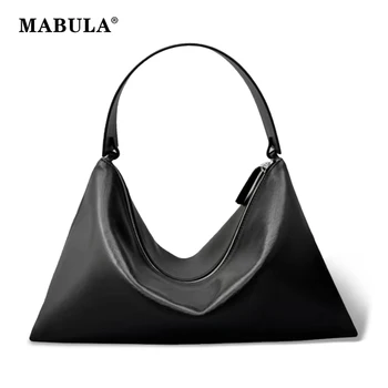 MABULA естествена кожа голям капацитет голяма пазарска чанта плътен цвят случайни чанти женски прост дизайн чанта с ципове