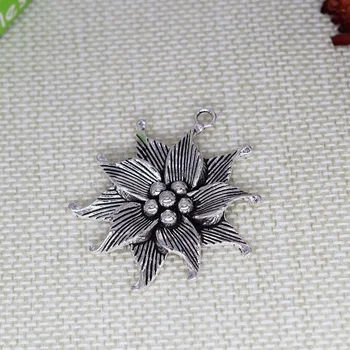 5pcs 3D венчелистче цвете висулки античен сребърен цвят цинк сплав чар за вземане на жени обеци огърлица романтика подарък 50x45mm