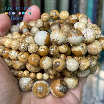 Natural Picture Jaspers Stones Loose Round Beads For Jewelry Making 4-12 mm DIY гривни аксесоари 15