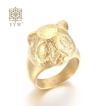 издълбани панда неръждаема стомана пръст пръстен за мъже жени хип-поп пръстени 2 цветни пънк стил високо качество бижута парти премия подарък