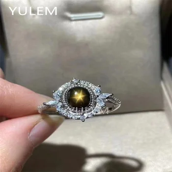 YULEM Естествен звезден сапфир 6 * 8mm Прост дизайн за жени сватбени пръстени 925 стерлинги сребро