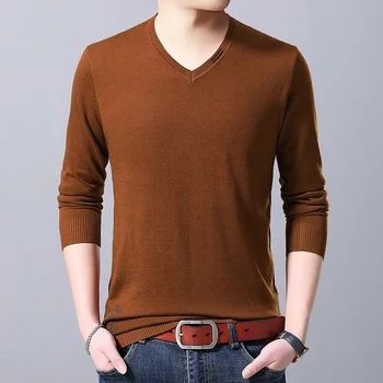 Най-високо качество корейски autum зимни ежедневни джъмпер дрехи мъже нова мода марка трикотажни пуловер модерен обикновен мъжки V врата пуловер