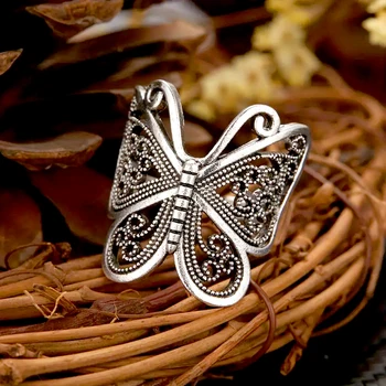 Реколта куха пеперуда пръстен жени мъже пънк злато сребърен цвят отваряне регулируеми пръстени пръст страна бижута аксесоари подарък