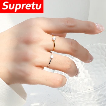 Класически блестящи CZ женски пръстени титанова стомана кубичен цирконий пръстен бижута момичета елегантни модни подаръци ежедневно носене аксесоари