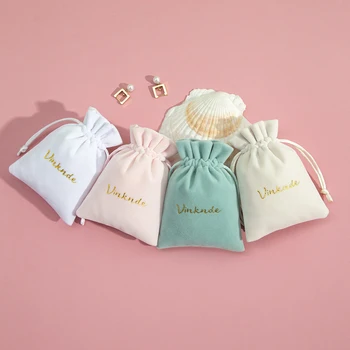 Персонализирано лого бижута кадифе шнур чанта пръстен обеци подарък кутия опаковка торбички шик сватба полза козметични бонбони организатор