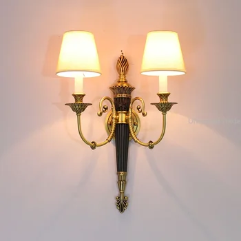 Ретро пълна медна стенна лампа Класическа декоративна всекидневна спалня нощна лампа Европейски луксозни лампи за стена от плат
