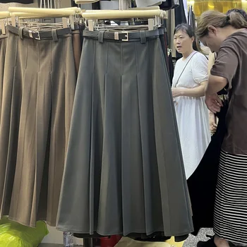 Пола плисиран колан с висока талия всемогъщи поли за жени Кльощава A-line Bodycon Long Jupes Streetwear Корейска мода Дропшипинг